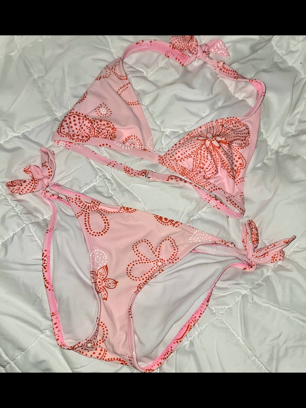Malibu Pink and Coral Dot Trim Bikini Bottom M